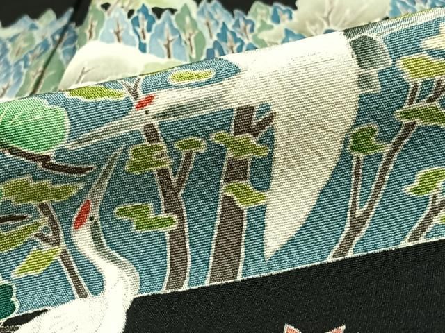 平和屋着物□本加賀友禅作家 鶴見保次 黒留袖 鶴 樹林文 正絹