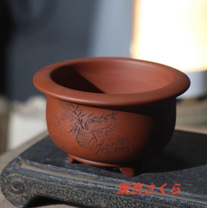 清宮図を刻絵紫砂の鉢  盆栽鉢  植木鉢 小品盆栽鉢 大品盆栽鉢 清宮図を刻絵紫砂の鉢 盆栽鉢 植木鉢 小品盆栽鉢 大品盆栽鉢