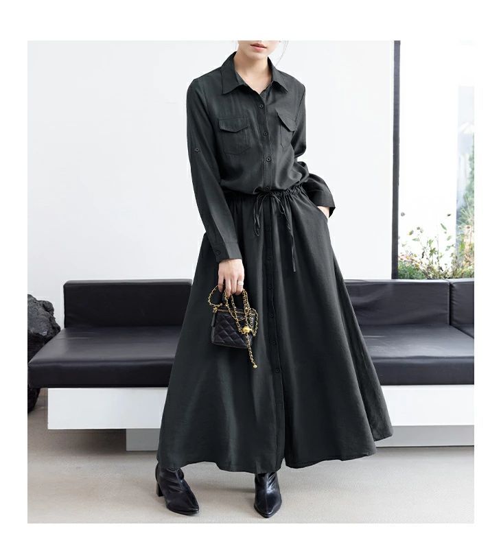 ロング シャツワンピース ワンピース 襟付き レディースファッション ゆったり 楽ちん オーバーサイズ 体型カバー マタニティ カジュアル  送料無料 ZYP29今がチャンス
