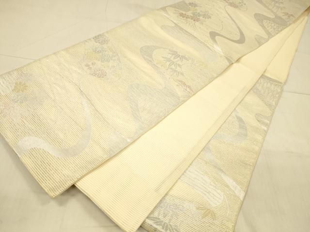 平和屋着物＊夏物 六通柄袋帯 流水笹竹花文 金銀糸 正絹 逸品