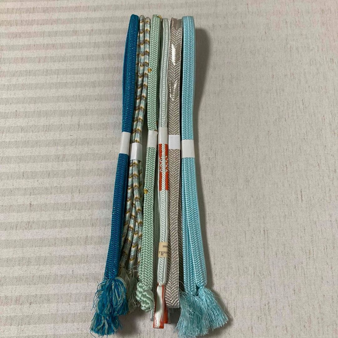 帯締め まとめ売り 6本 水色系 和装小物・リメイク・昭和レトロ