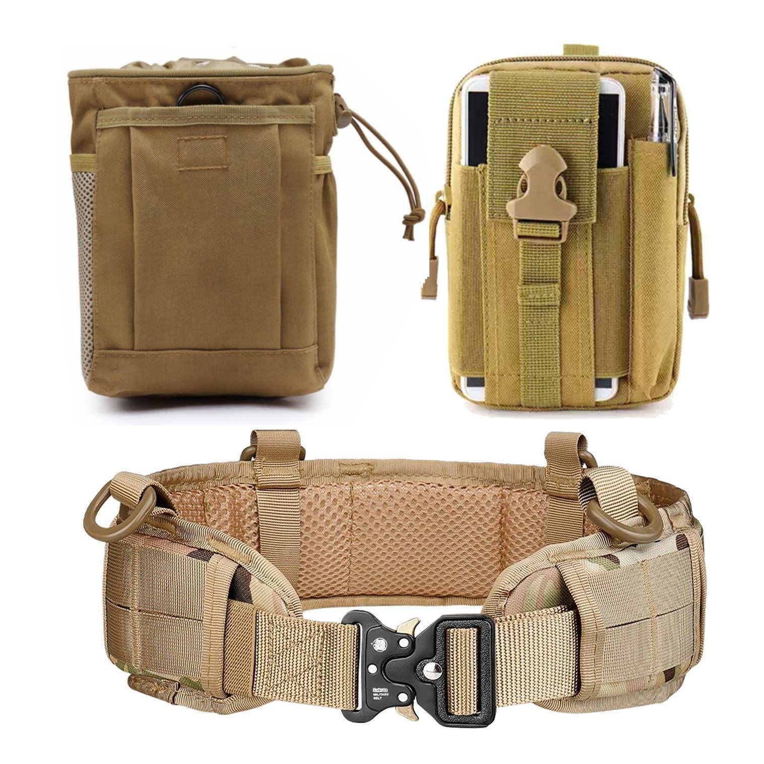 タン [Sabsta] タクティカルベルト ポーチ 4点セット サバゲー 腰回り必需品 MOLLE 装備 (タン)