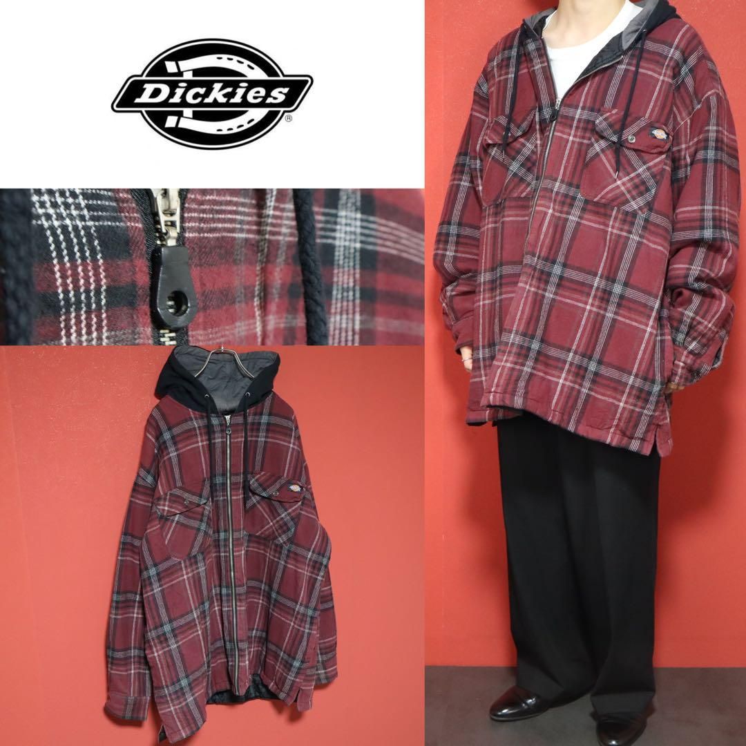 Dickies チェック柄 フード切替 2XL オーバーサイズ ジップコート 