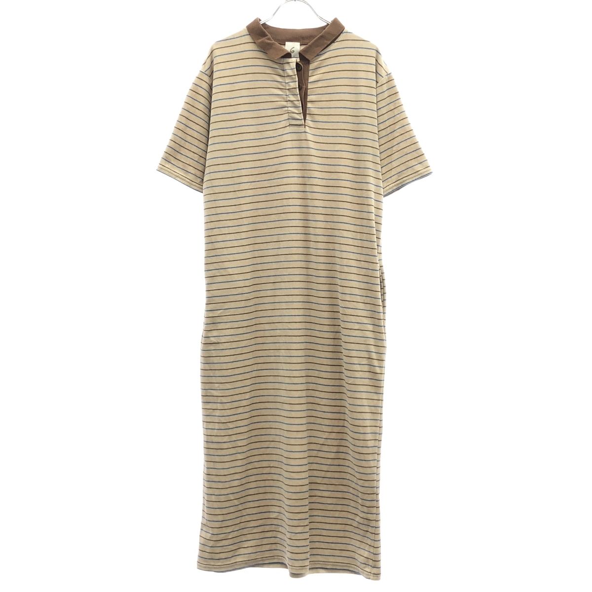 6 ROKU BEAUTY-YOUTH UNITED ARROWS ロク ビューティーアンドユース ユナイテッドアローズ 25SS ベロア ボーダーワンピース 8626-241-0456 ベージュ 36