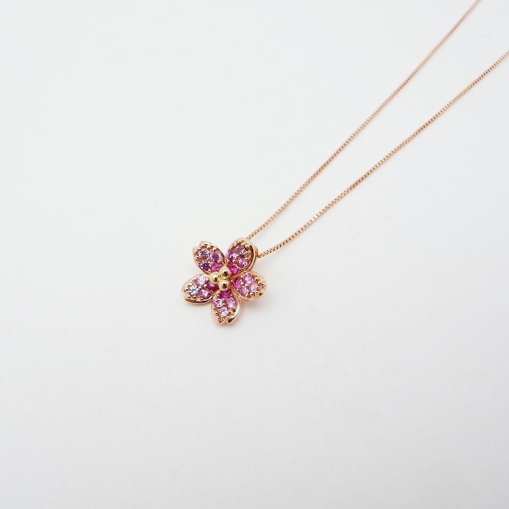 サクラモチーフ ピンクサファイア ペンダント ネックレス 0.33ct K18PG 