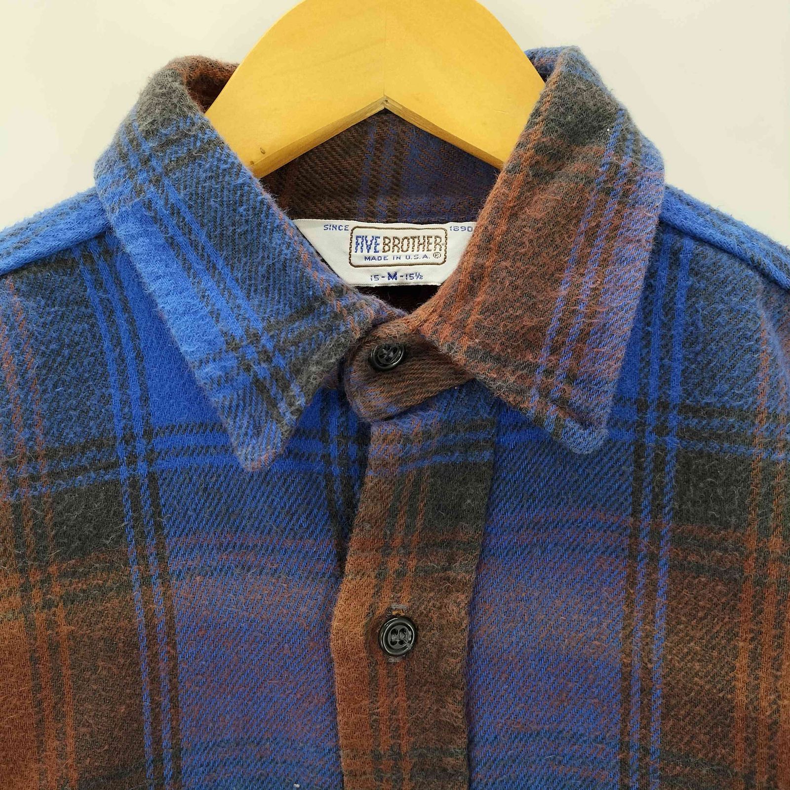 70〜80's FIVE BROTHER フランネルシャツ USA製 70s~80s FIVE BROTHER Check Flannel L/S Shirt 青黒灰 XL