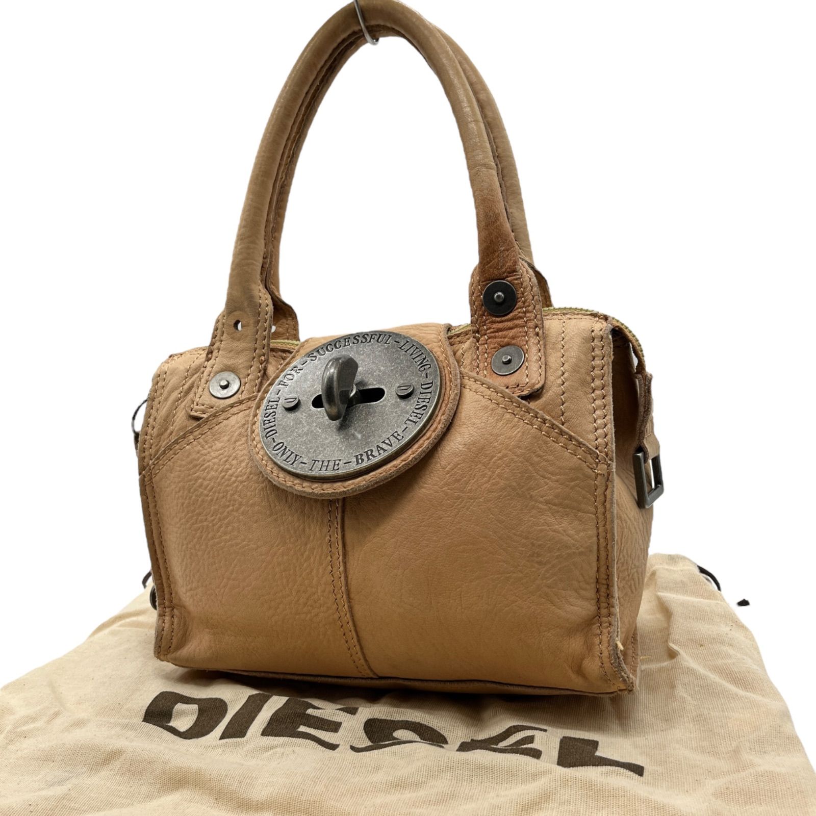 DIESEL ハンドバッグ ターンロック レザー ベージュ y2k 1340 DIESEL ハンドバッグ ターンロック レザー ベージュ y2k 1340
