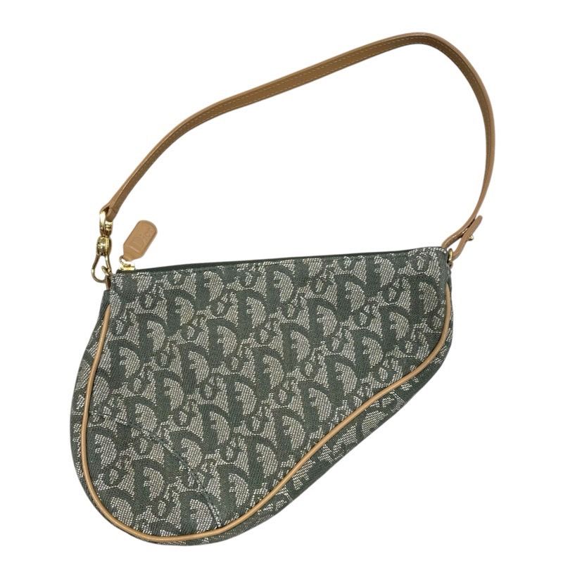 クリスチャン ディオール Christian Dior トロッターサドルポーチ グリーン キャンバス レディース ポーチ