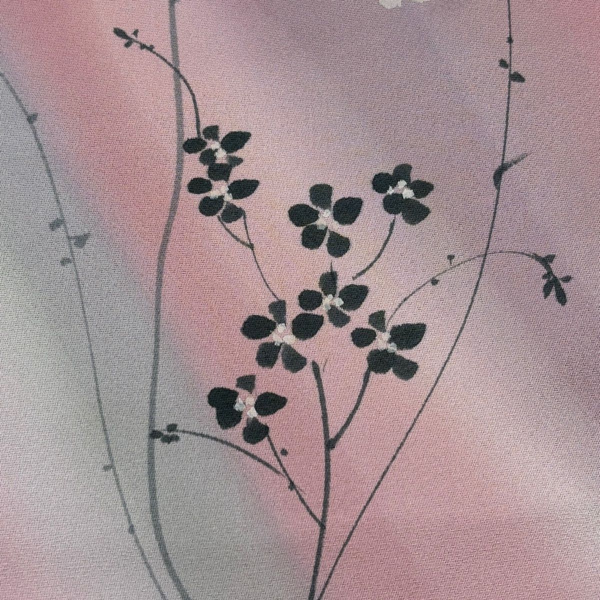 反物 秀品 小紋 落款有 斉藤三才 枝花 薄紫 正絹