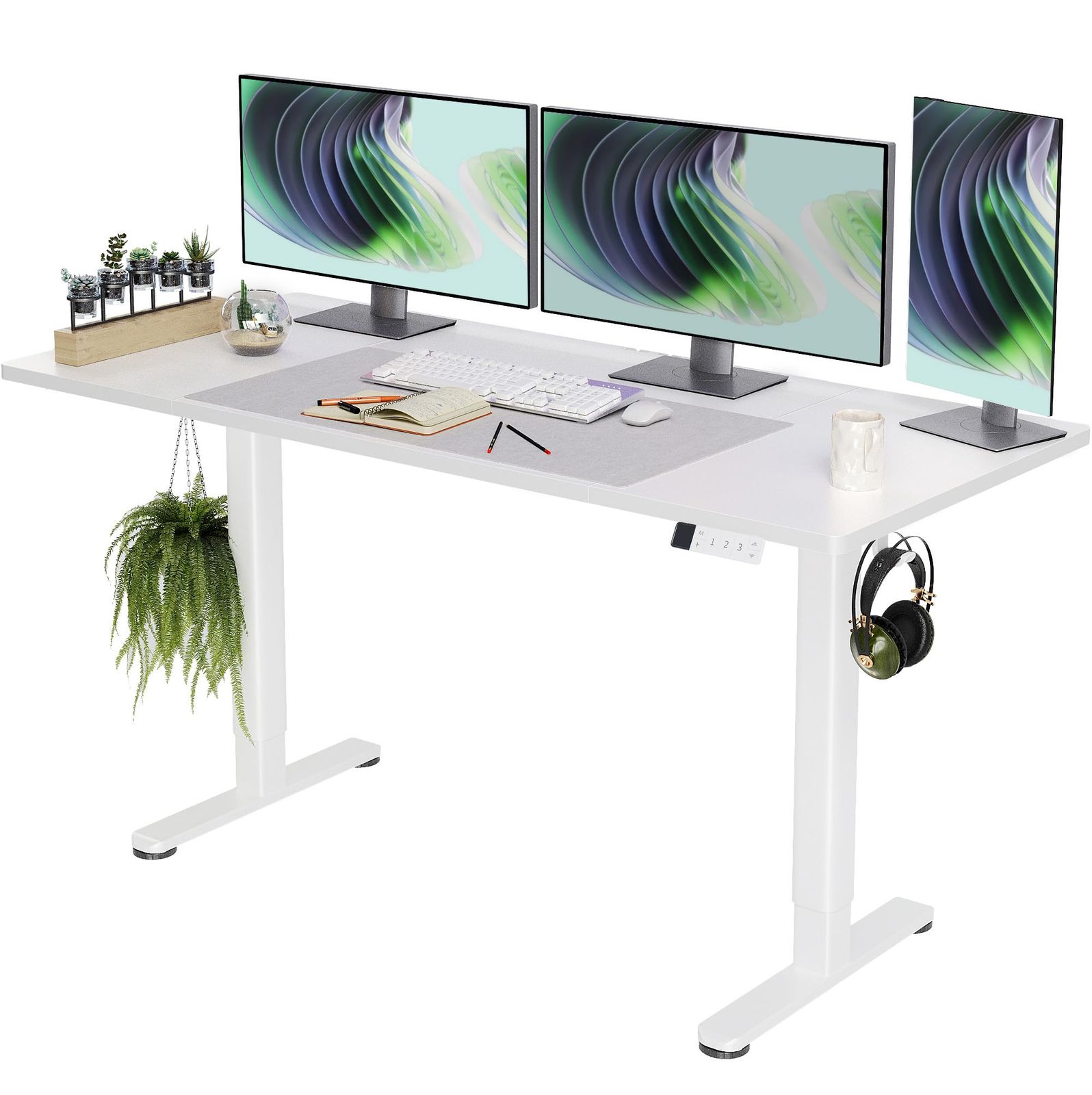 Claiks 昇降デスク 電動 スタンディングデスク 昇降式 テーブル 幅160cm 奥行き60cm テレワーク オフィスデスク 在宅ワーク パソコンデスク 高さ調節 メモリー機能 ホワイトフレーム ホワイト天板