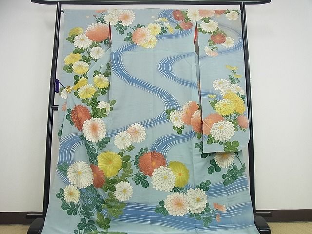 平和屋1□極上 アンティーク 振袖 お引き摺り 刺繍 芸姑 舞妓 流水菊