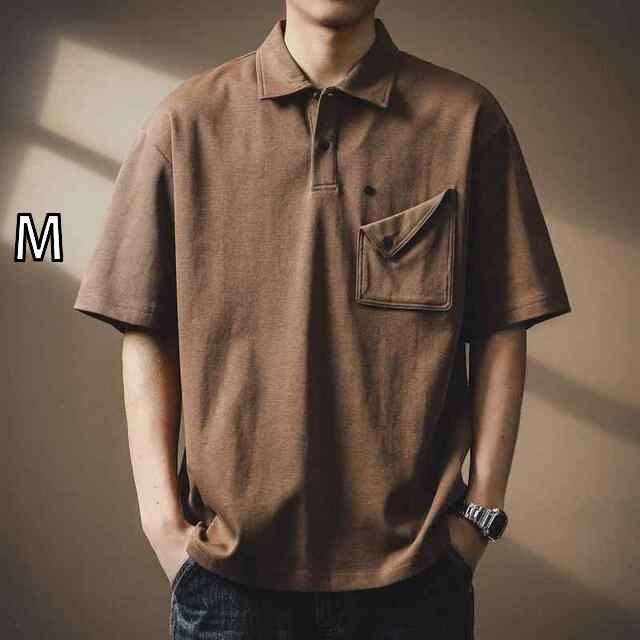 M 秋冬 コーデ メンズ 服 シンプル ファッション オシャレ 大人 かっこいい 大きいサイズ ストリート 紳士服 ハイエンド アメリカン ツイル 綿 ボタン ポケット ポロシャツ カジュアル 半袖 トップス