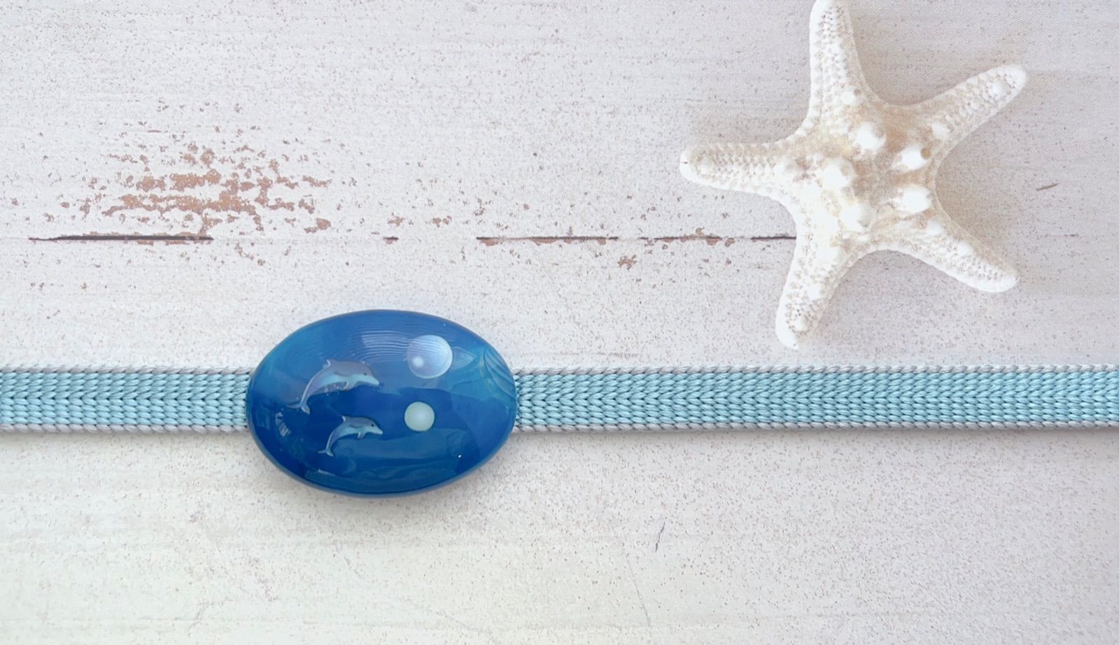 ☆〜天然石ブルーシー瑪瑙イルカ3.5×2.5 帯留め〜☆