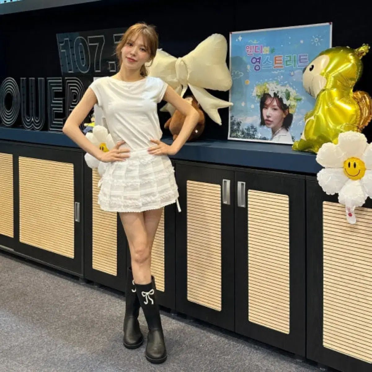 クリスティン リボン レインブーツ アイボリー