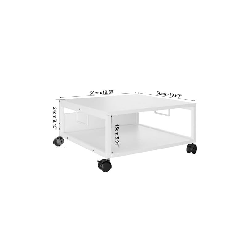 IBUYKE プリンターラック 2段 キャスター付き プリンターラック 50 x 50 x 24cm プリンター台 省スペース プリンターラック ワゴン デスク下収納 木製プリンターラック 総耐荷重88.2lb(40kg) 高荷重 