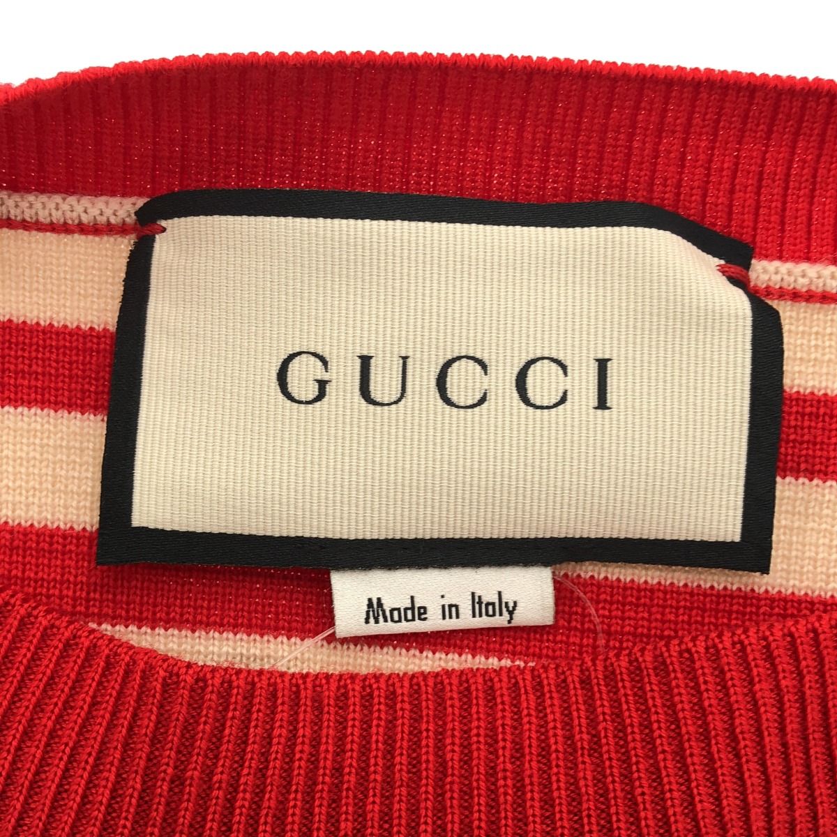 本物 美品 グッチ 装飾 エンブレムボタン ボーダー 半袖 ニット セーター S GUCCI - 本物 美品 グッチ 装飾 エンブレムボタン ボーダー 半袖