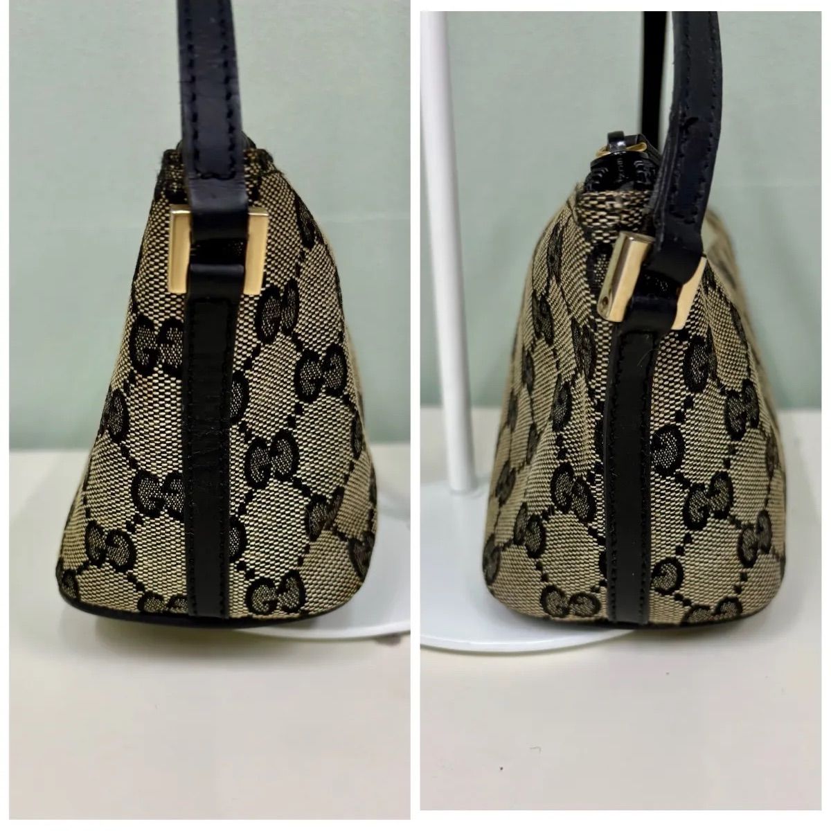GUCCI アクセサリーポーチGGキャンバス ベージュ ブラック GUCCI】グッチ アクセサリーポーチ ミニバッグ GGキャンバス ベージュ