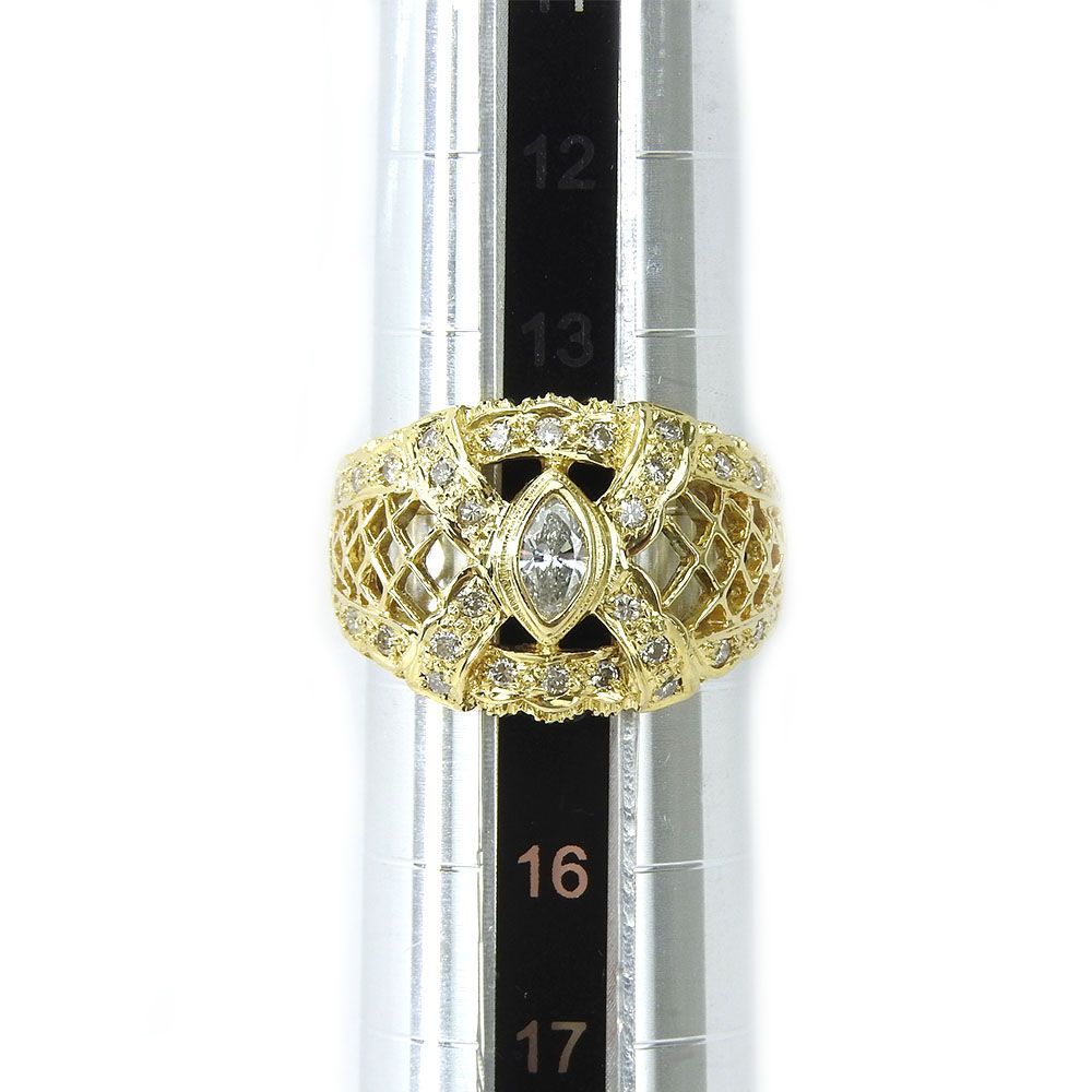 【中古】K18YG 指輪 リング サイズ約14号 イエローゴールド 約7.8g ダイヤモンド 0.61ct マーキスカット 小物 アクセサリー ジュエリー レディース 女性 Jewelry