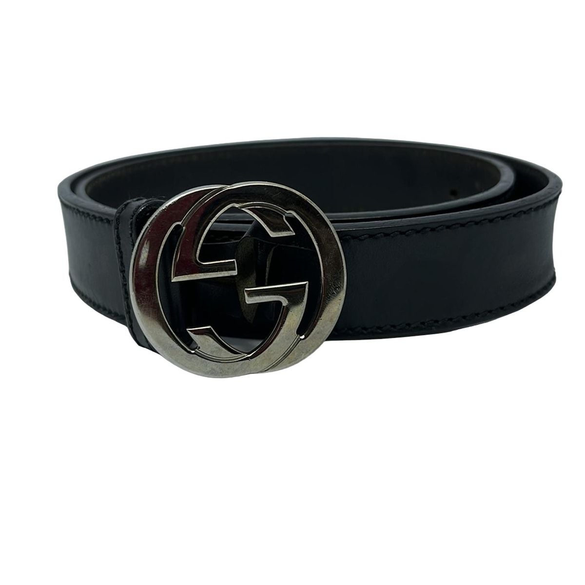 美品✨GUCCI 黒レザー ベルト GGロゴ　インターロッキング　シルバー GUCCI(グッチ) ベルト - 114874 黒×シルバー インターロッキング