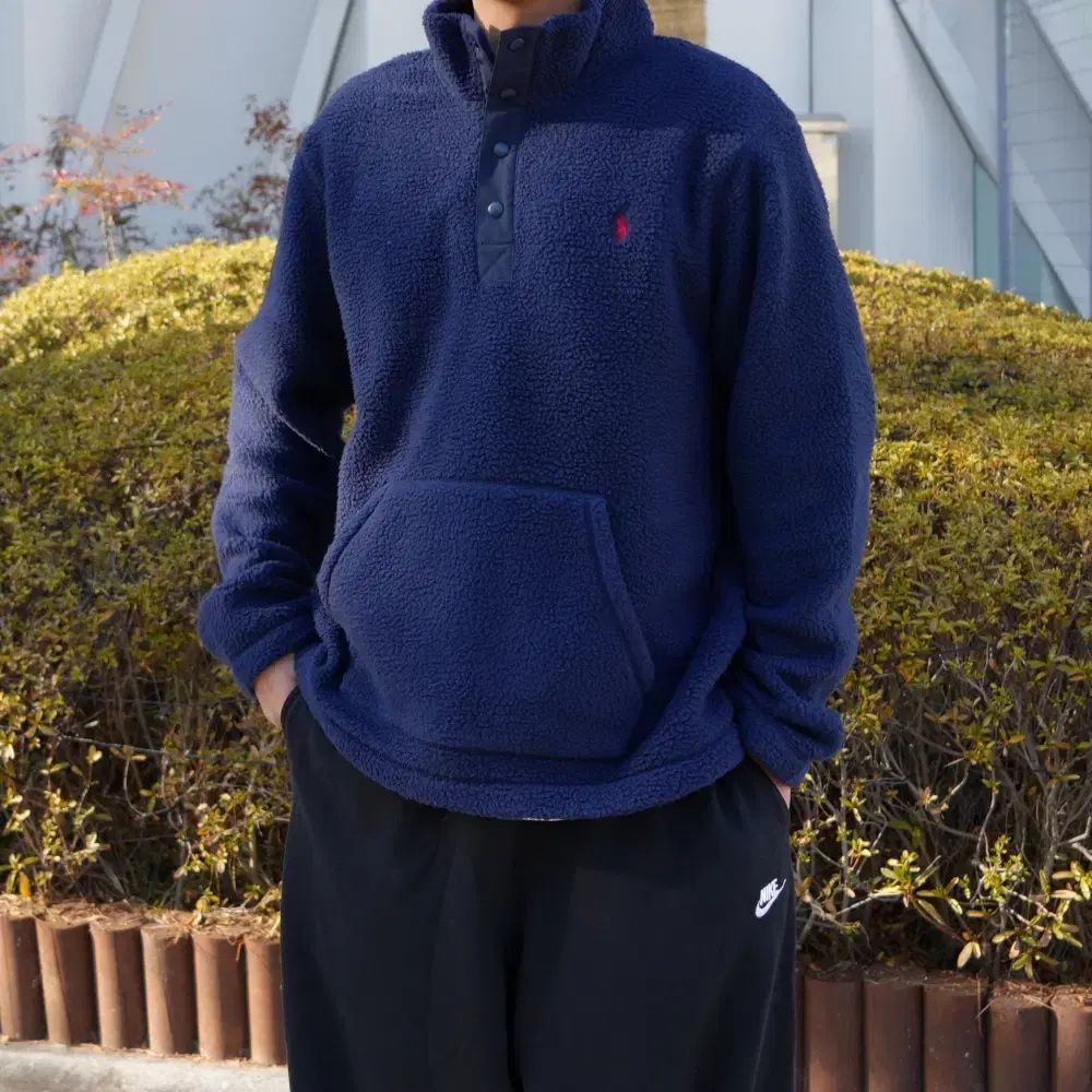 ポロ Ralph Lauren(ラルフローレン) モクネック ボアフリース フリース ネイビー ベージュ L （ 107 ）