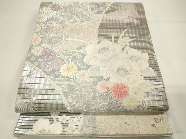 平和屋着物◎六通柄袋帯　唐織　格天色紙献上文　金糸　正絹　逸品　AABI0884yx 平和屋着物◎六通柄袋帯 唐織 能衣色紙 金糸 正絹 逸品 BAAV8456hvの