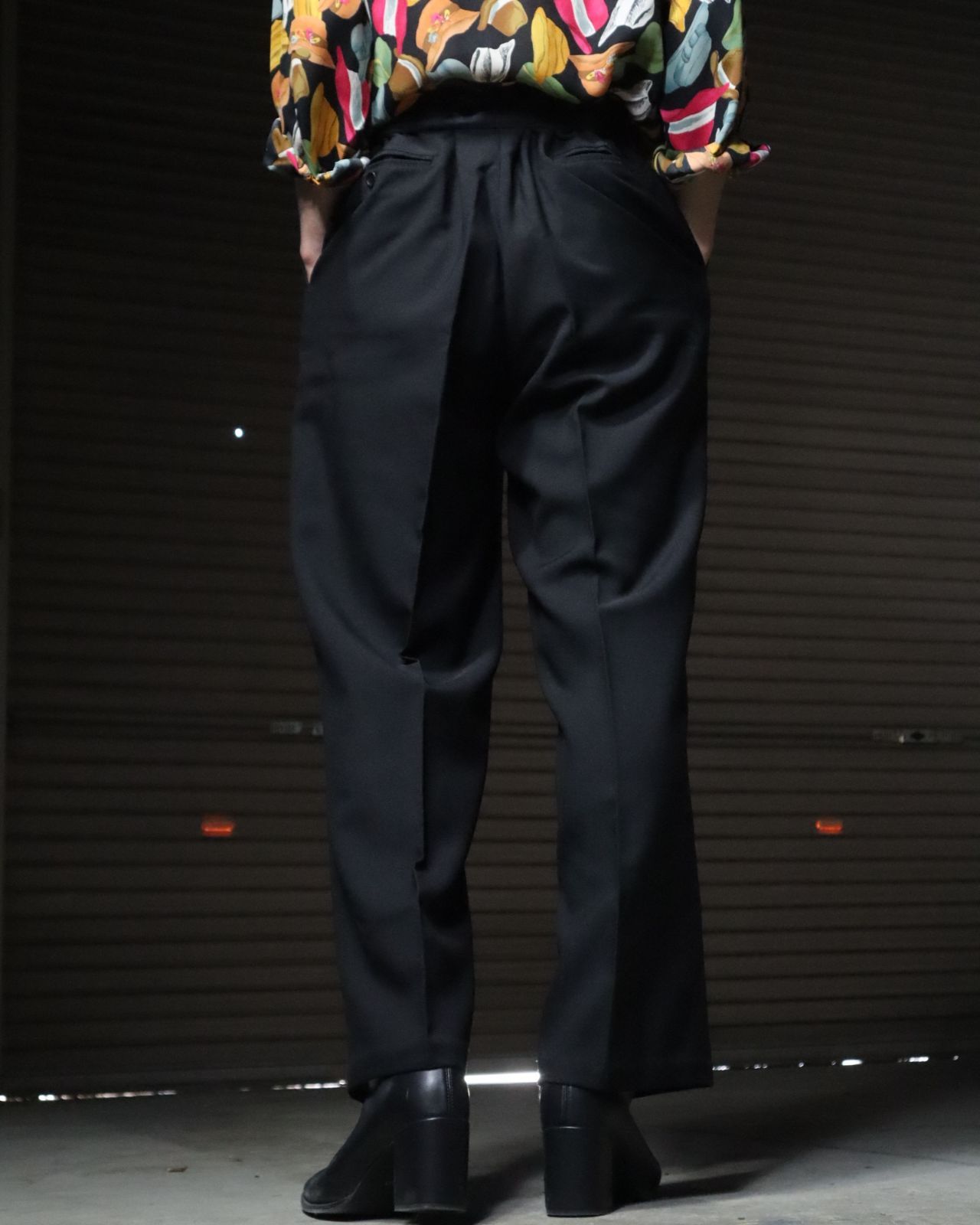 90's~00's シルクワイドスラックス 黒 ヘリンボーン 90's herringbone design silk slacks | sui & shara
