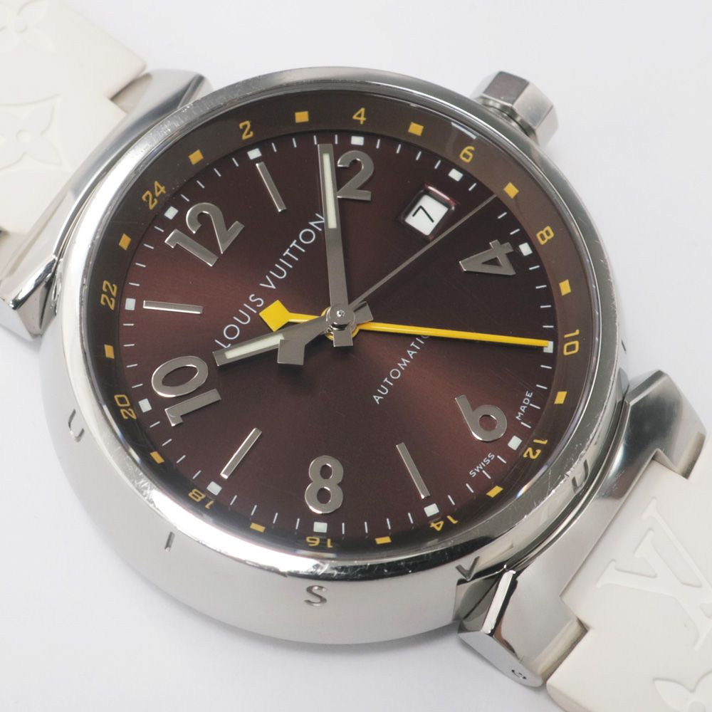 【名東】ルイヴィトン タンブール GMT Q1131 SS/ラバー 替え革ベルト付き 自動巻き メンズ 男 腕時計