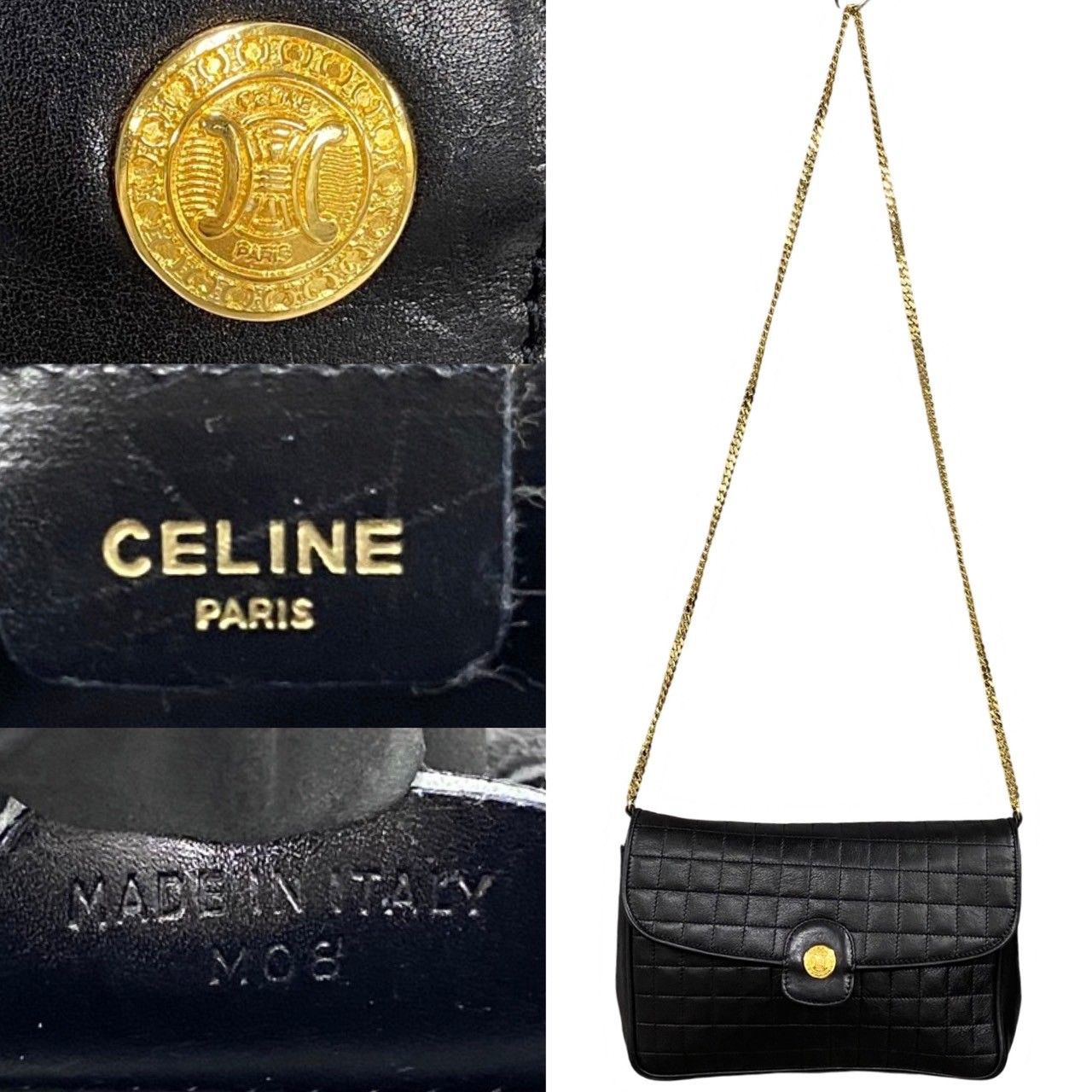 ほぼ未使用 CELINE セリーヌ ヴィンテージ マカダム ブラゾン トリオンフ ロゴ 金具 キルティングレザー ショルダーバッグ ブラック  36367 - メルカリ