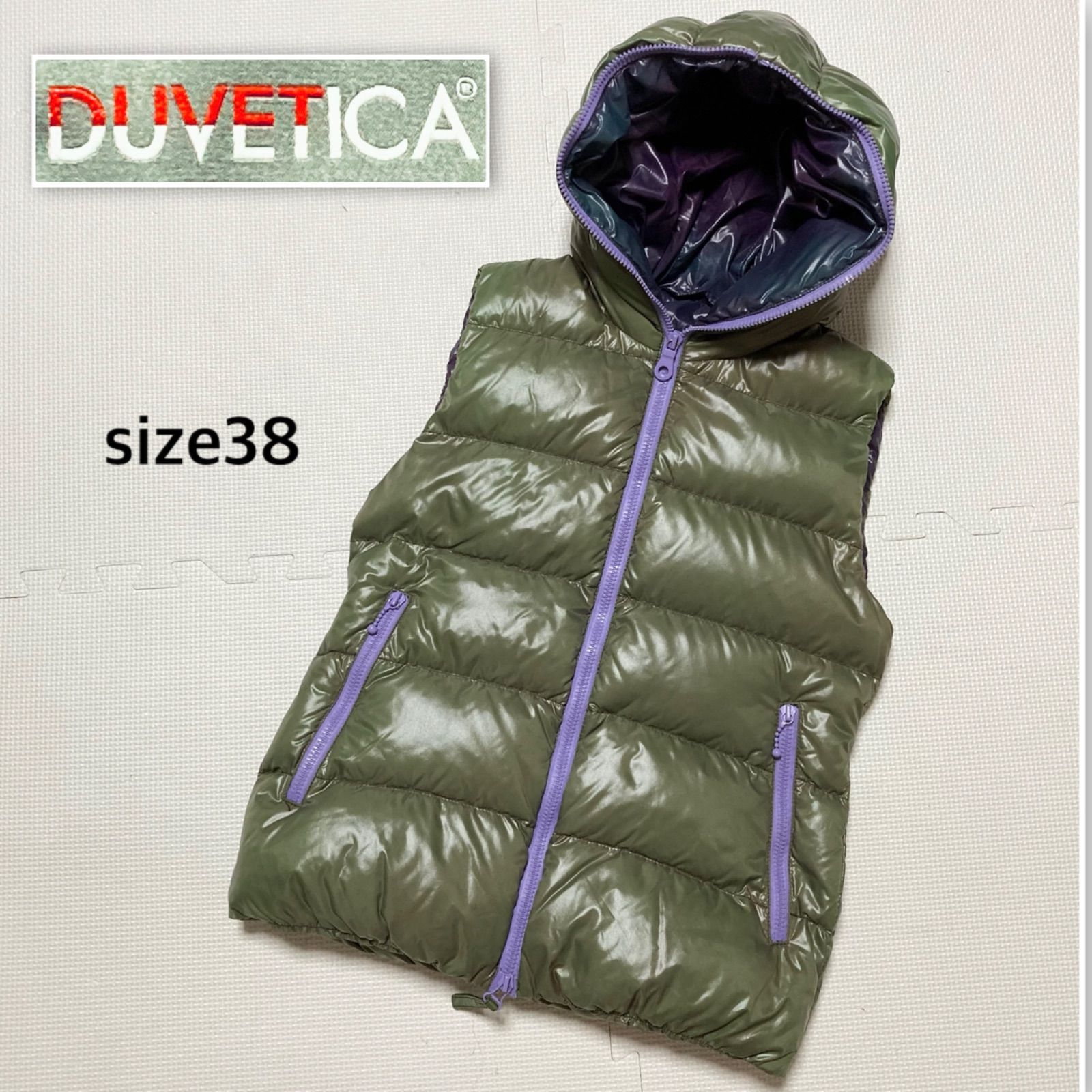 【中古】デュベティカ DUVETICA フェベ FEBE ダウンベスト ジップアップ フルジップ フード ロゴ 38 S 緑 グリーン DUVETICA デュベティカ Febe ダウンベスト ダウン90% フード フーディ