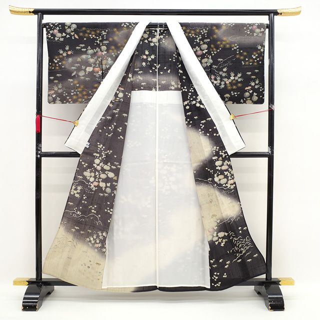 新古品】 しょうざん 生紬 単衣 訪問着 着物 春 秋 京都 正絹 新古品】 しょうざん 生紬 単衣 訪問着 着物 春 秋 京都 正絹