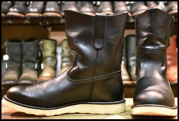 【9.5E 良品 10年】レッドウィング 8169 ペコス 黒 ブラッククローム プルオン クッションソール ブーツ redwing pecos HOPESMORE【FB102】