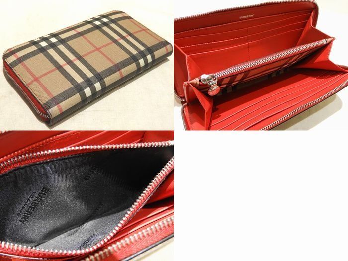 美品 BURBERRY バーバリー ラウンドファスナー 長財布 ☆ ベージュ系 チェック PVC × レッド レディース シルバー金具 ▽ 6G -  メルカリ