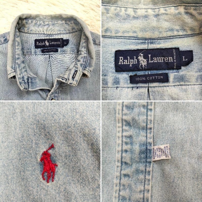 RALPH LAUREN ラルフローレン デニムシャツ 長袖 L メンズ 90s ポニー