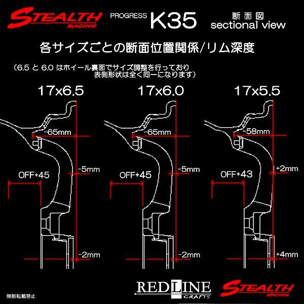 ステルスレーシング K35 17x6.0/6.5J 前後異幅＆スーパーディープ2段リム