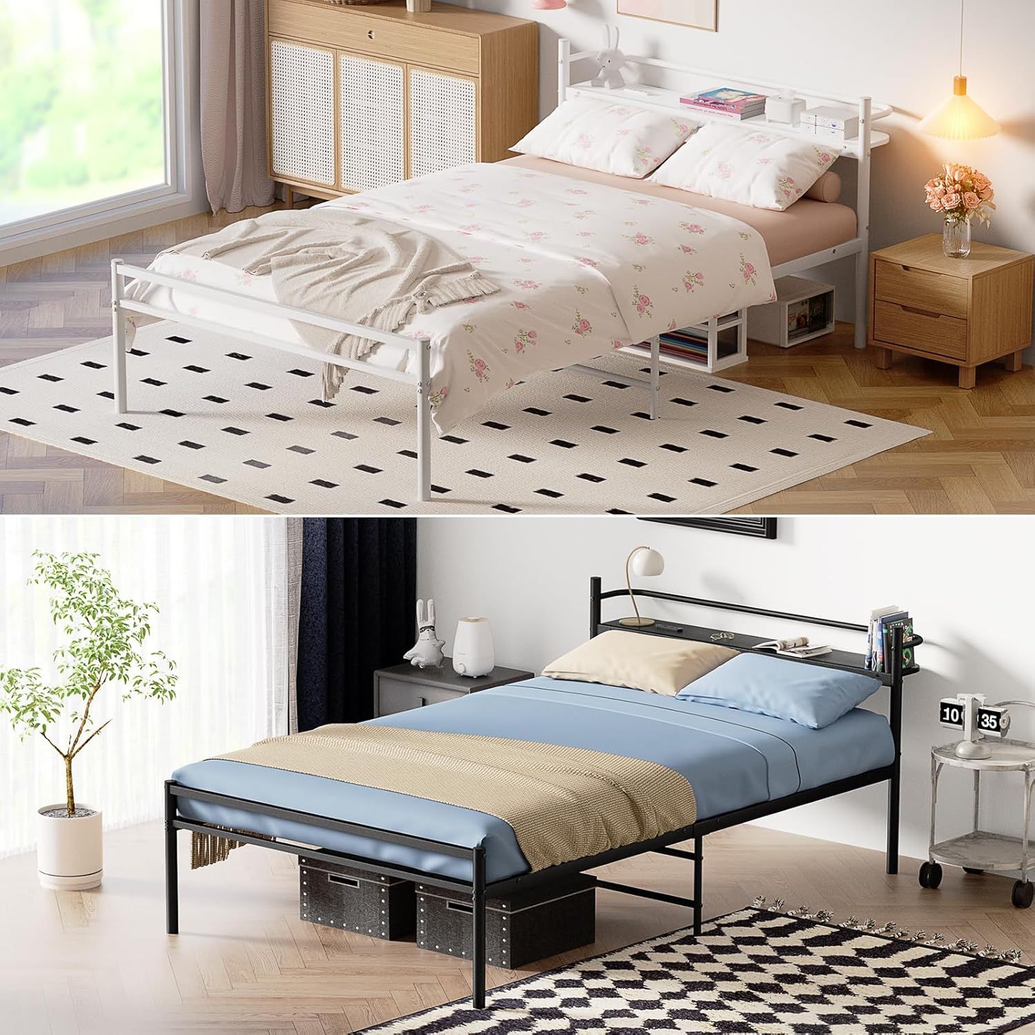 楽天市場】【耐荷重300Kg・2口コンセント】ベッドフレーム シングル 白