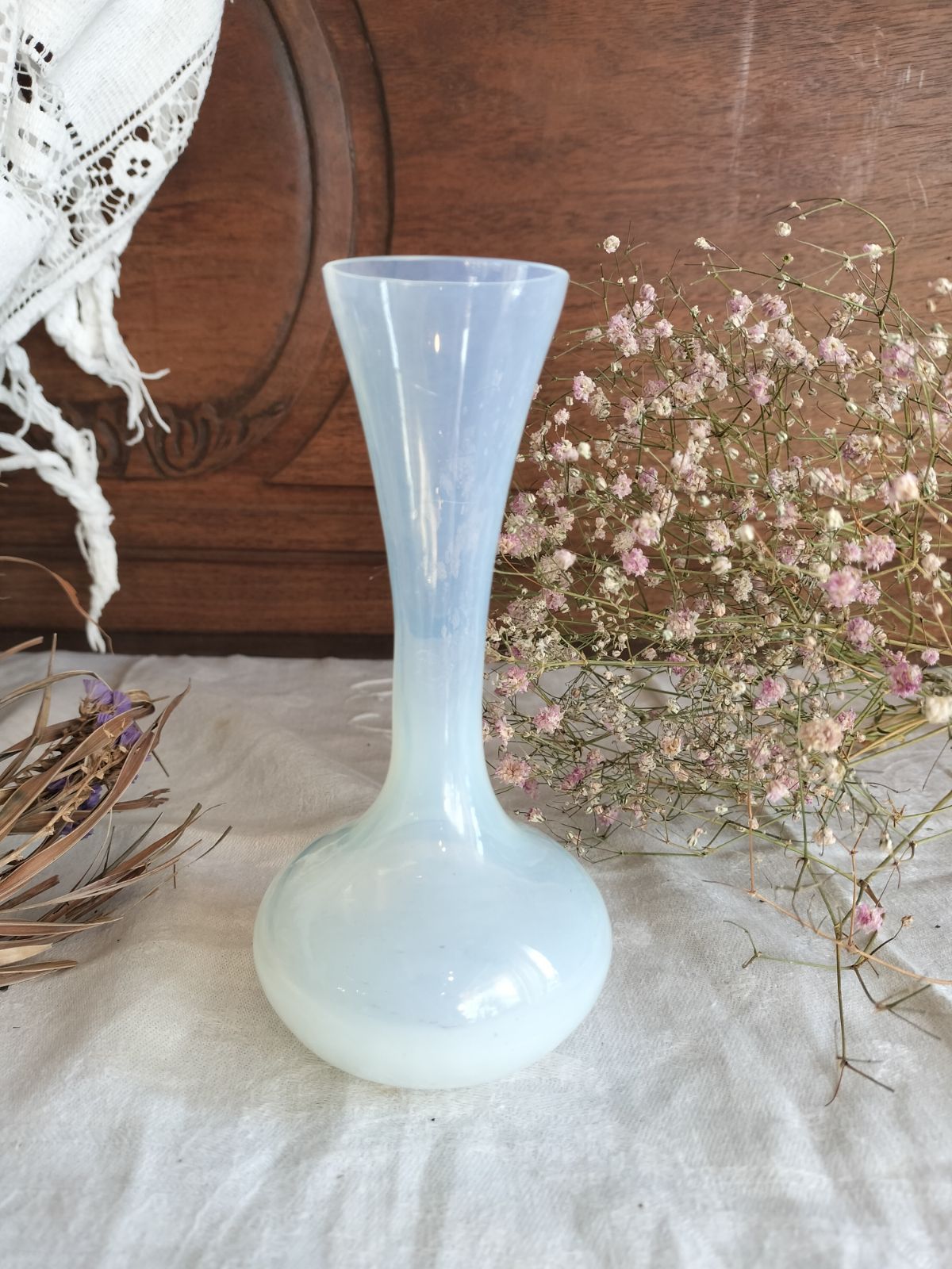 フランス アンティーク 小ぶり オパール オパリン グラス 花瓶