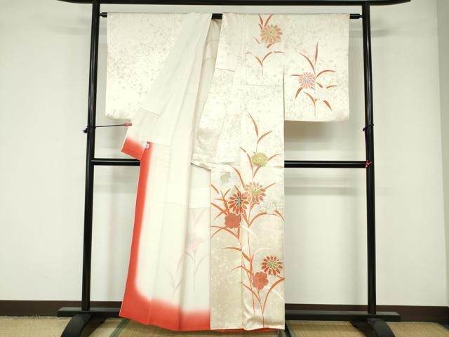 平和屋着物○訪問着 総刺繍 駒刺繍 草花文 金彩 正絹 逸品 未