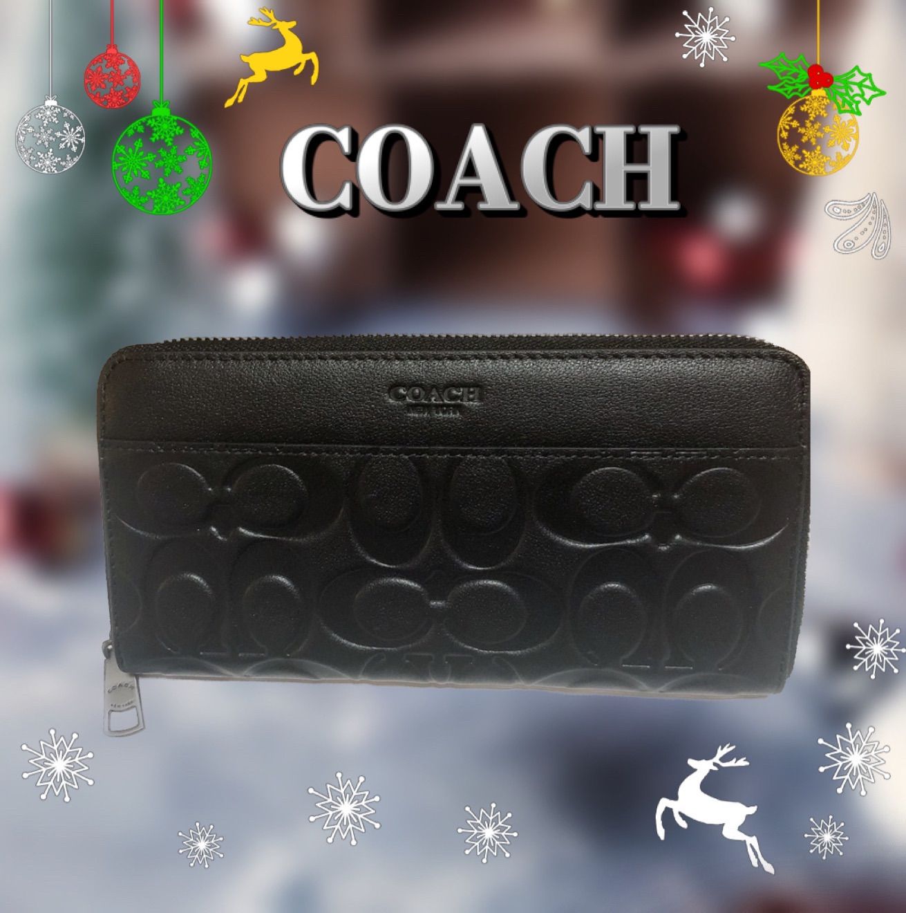 素敵な COACH シグネチャー エンボスドレザー アコーディオン ジップ