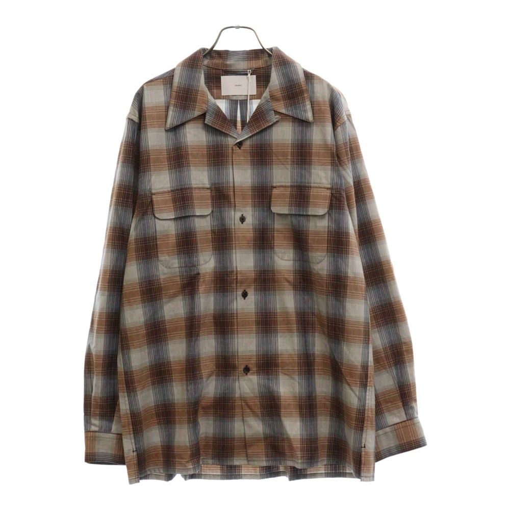 SUGARHILL (シュガーヒル) 24SS YAK OMBRE PLAID OPEN COLLAR BROUSE オンブレチェック柄  長袖開襟シャツ ロングスリーブ ブラウン/ライトブルー 2441000501