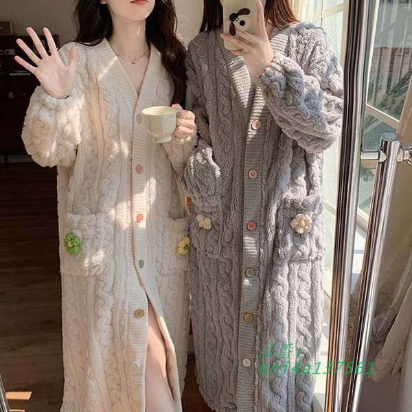 ルームウェア もこもこパジャマ ナイトガウン レディース 冬 かわいい 韓国 寝間着 長袖 フード付き 着る毛布 部屋着 暖かい kni4a137561