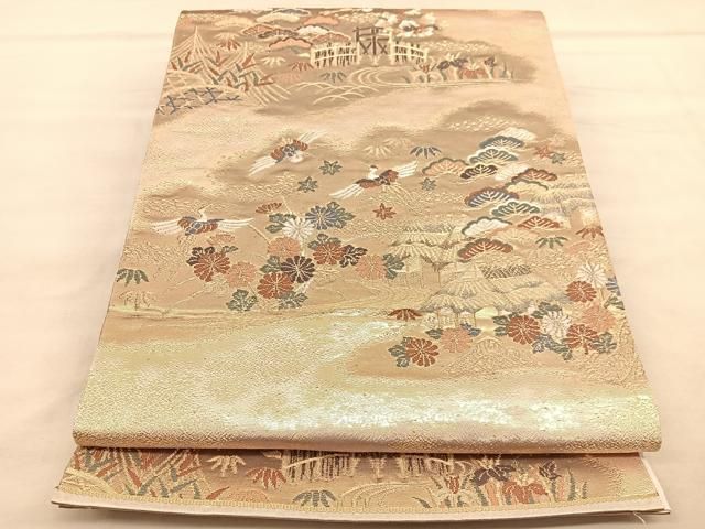 平和屋着物◎六通柄袋帯 唐織 飛鶴御所解松竹梅 金糸 正絹 逸品