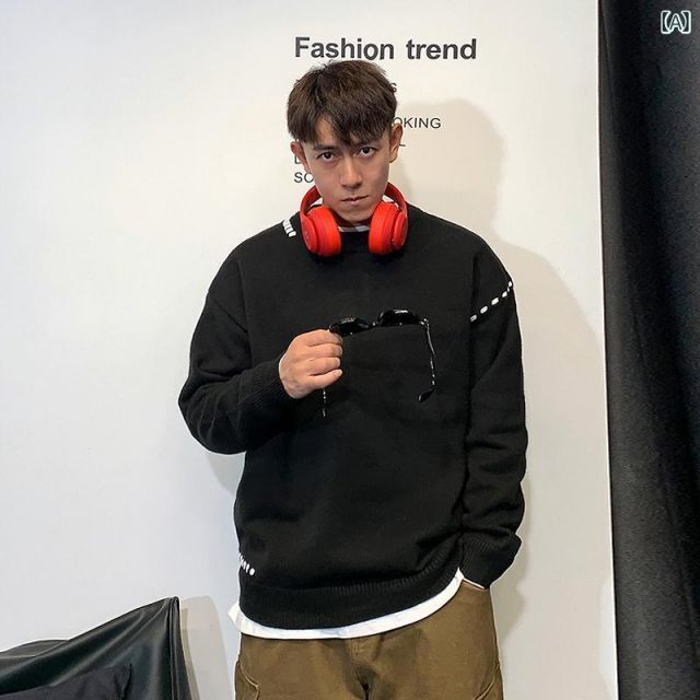 秋冬 コーデ メンズ 服 シンプル ファッション オシャレ 大人 かっこいい 大きいサイズ ストリート 紳士服 アメリカン カジュアル 無地 セーター インナー トップス