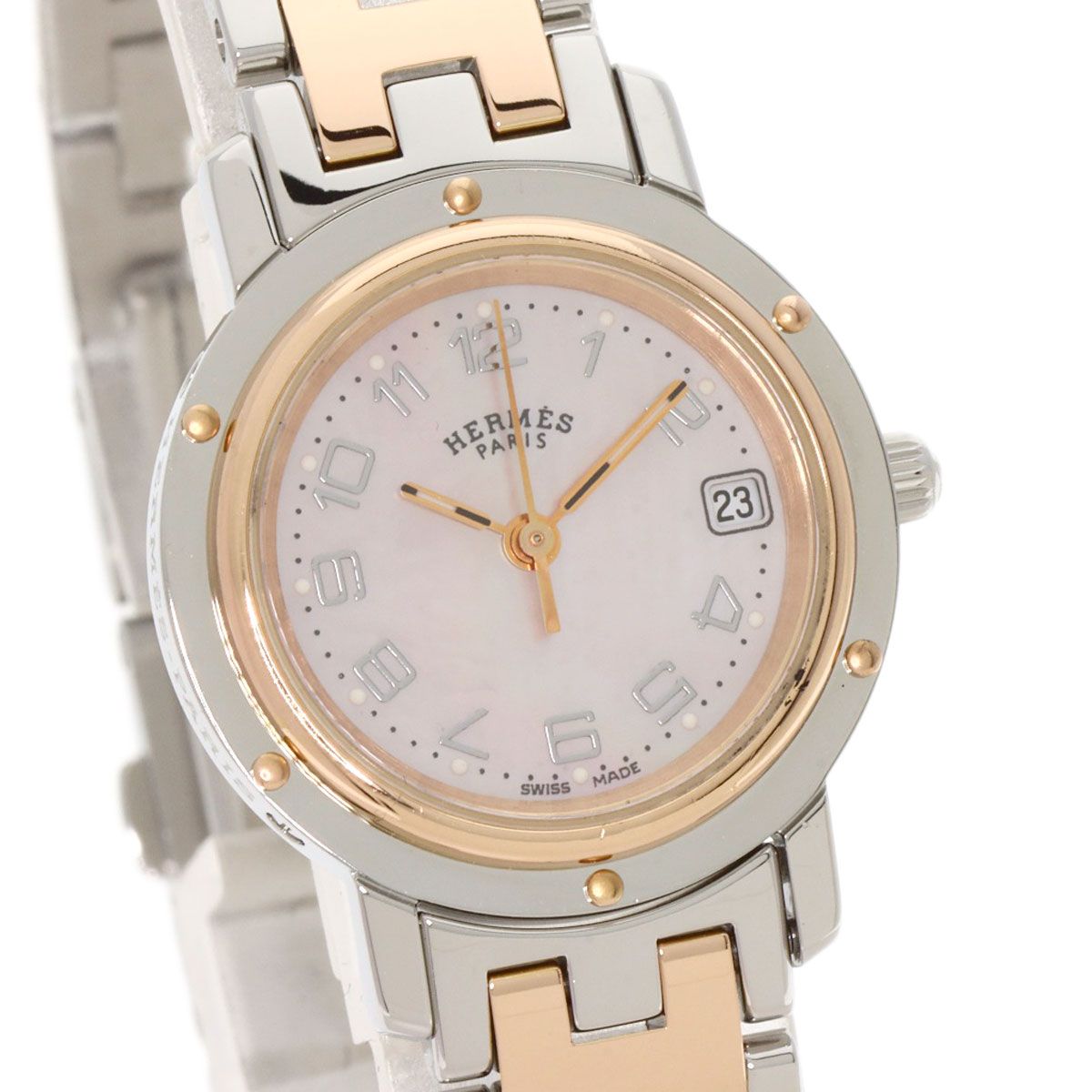HERMES エルメス CL4.221 クリッパー 新バックル 腕時計 SS SSxPGP レディース [中古] HERMES エルメス CL4.221 クリッパー ナクレ 新バックル 腕時計 SS