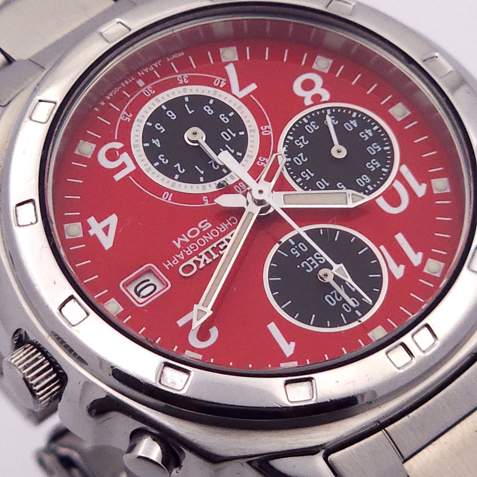 美品　セイコー SEIKO クロノグラフ　 7T92-0CA0 レッド 腕時計 SEIKO セイコー クロノグラフ 7T92-0CA0 QZ 動作品 赤 - メルカリ