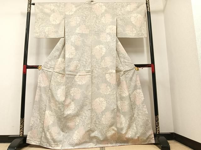 平和屋着物○本場大島紬 白大島 9マルキ 雪輪飾花文 正絹 逸品