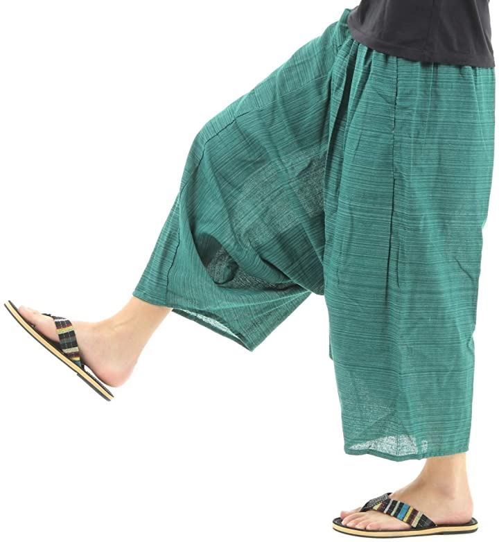 沖縄技研 OKI オキ ガウチョパンツ 袴パンツ ワイドパンツ メンズ エスニック サルエルパンツ スカンツ タイパンツ( ストライプグリーン，  Free Size)