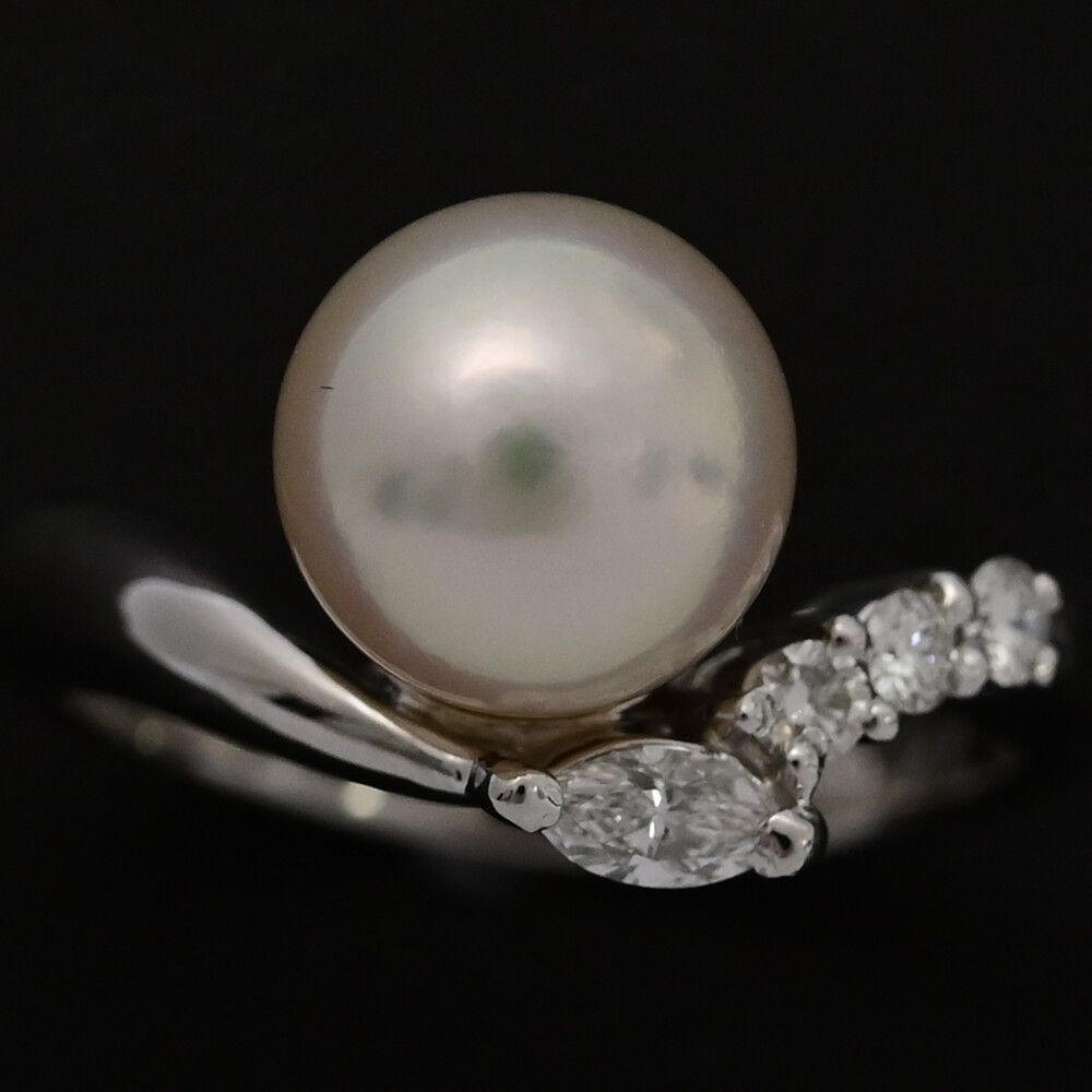 FD 0.22ct|6月 誕生石 1P・アコヤ真珠|Japan Pearl|養殖真珠・真珠 パール ・ダイヤモンドリング・指輪|Pt900-5.4g|9号| 49 ♀ S レディース 591729