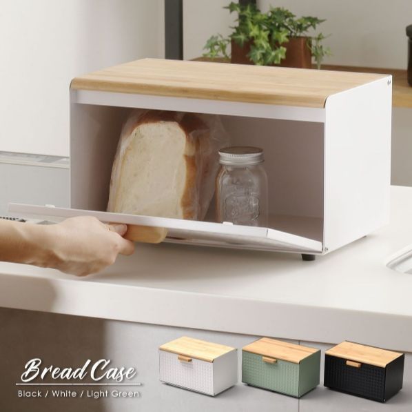 マニーローズタイルを貼った木製ブレッドケース 収納ケース 食庫