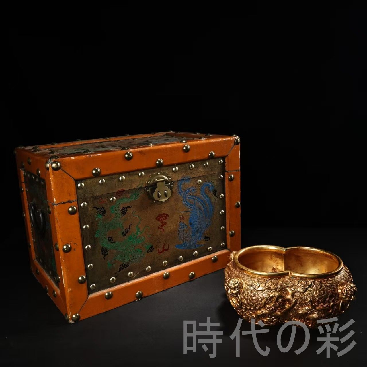 中国古美術 旧蔵 純銅高浮彫 花連体聚財缸 高浮彫 清代 銅器 古玩 唐物 中国古 時代物 財運置物 R07100140