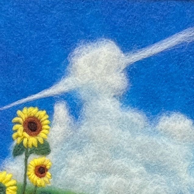 羊毛フェルト　刺繍『夏の思い出』ハンドメイド　羊毛絵画